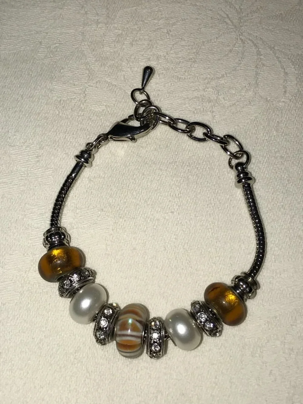 Bella Perlina Silver Snake Chain Glass Beads Charm Bracelet